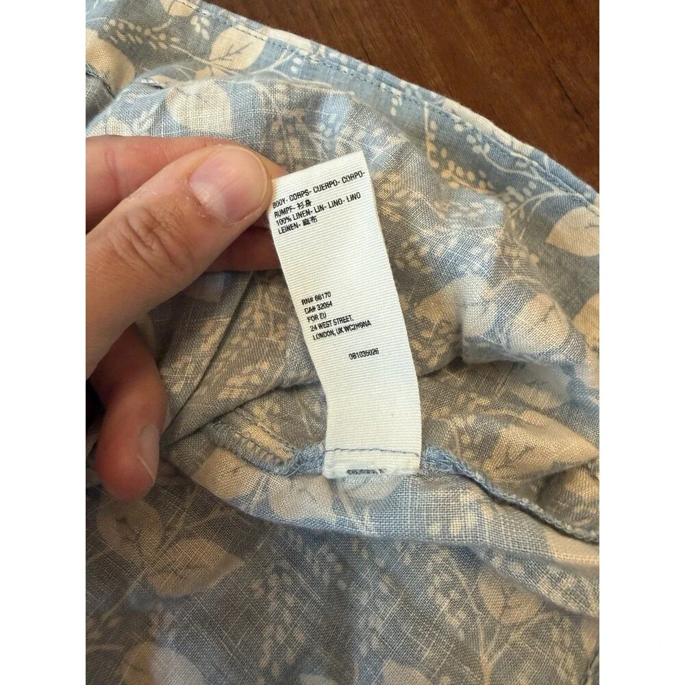 Free People Womans Dress Blue Paper Hearts Babydoll Floral Leaf Linen Size S